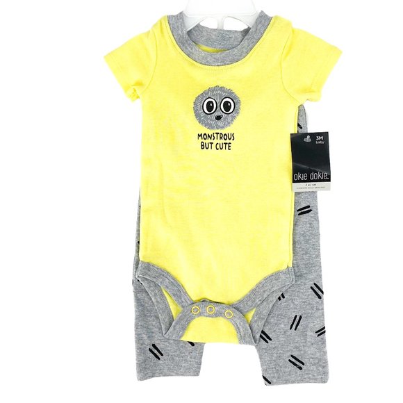 OK!E DOKIE Monstrous But Cute 2 PC Set Bodysuit + Pants OEKO-TEX 3M - Picture 1 of 11